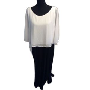 Plus size 18W Black White Maxi Formal Dress Overlay Wedding Dinner Party